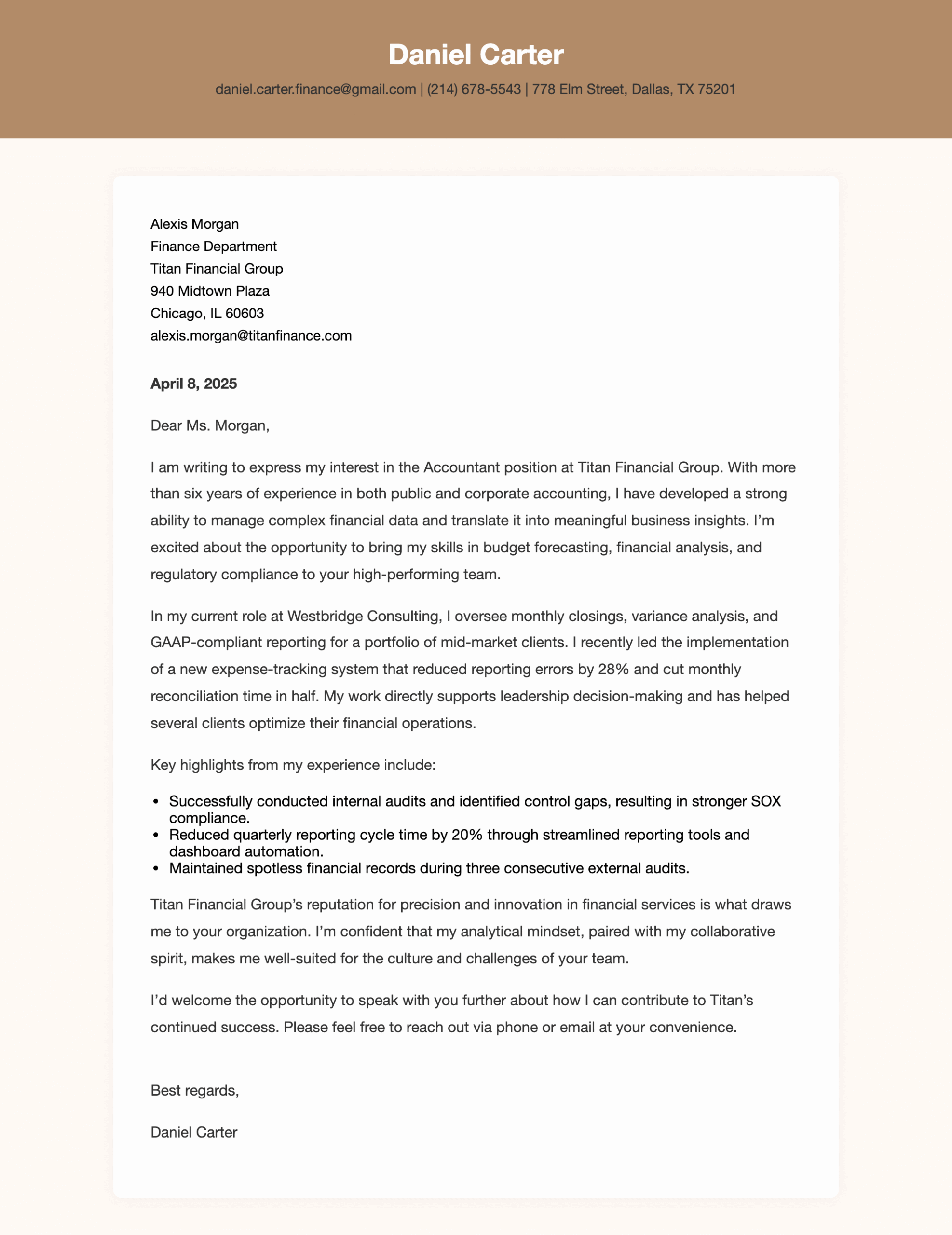 Accountant Cover Letter Examples
