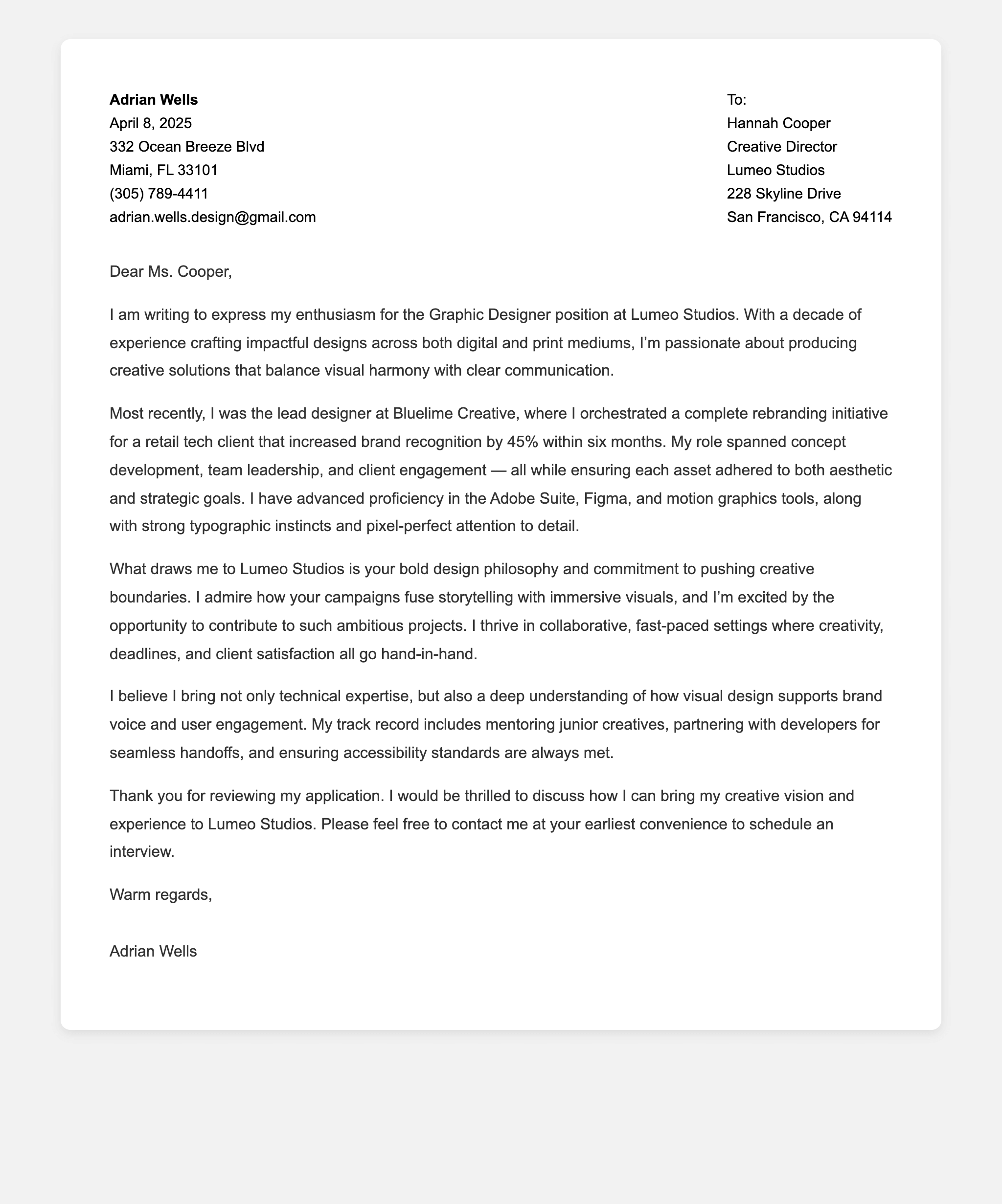 Beginer Graphic Designer Cover Letter Examples
