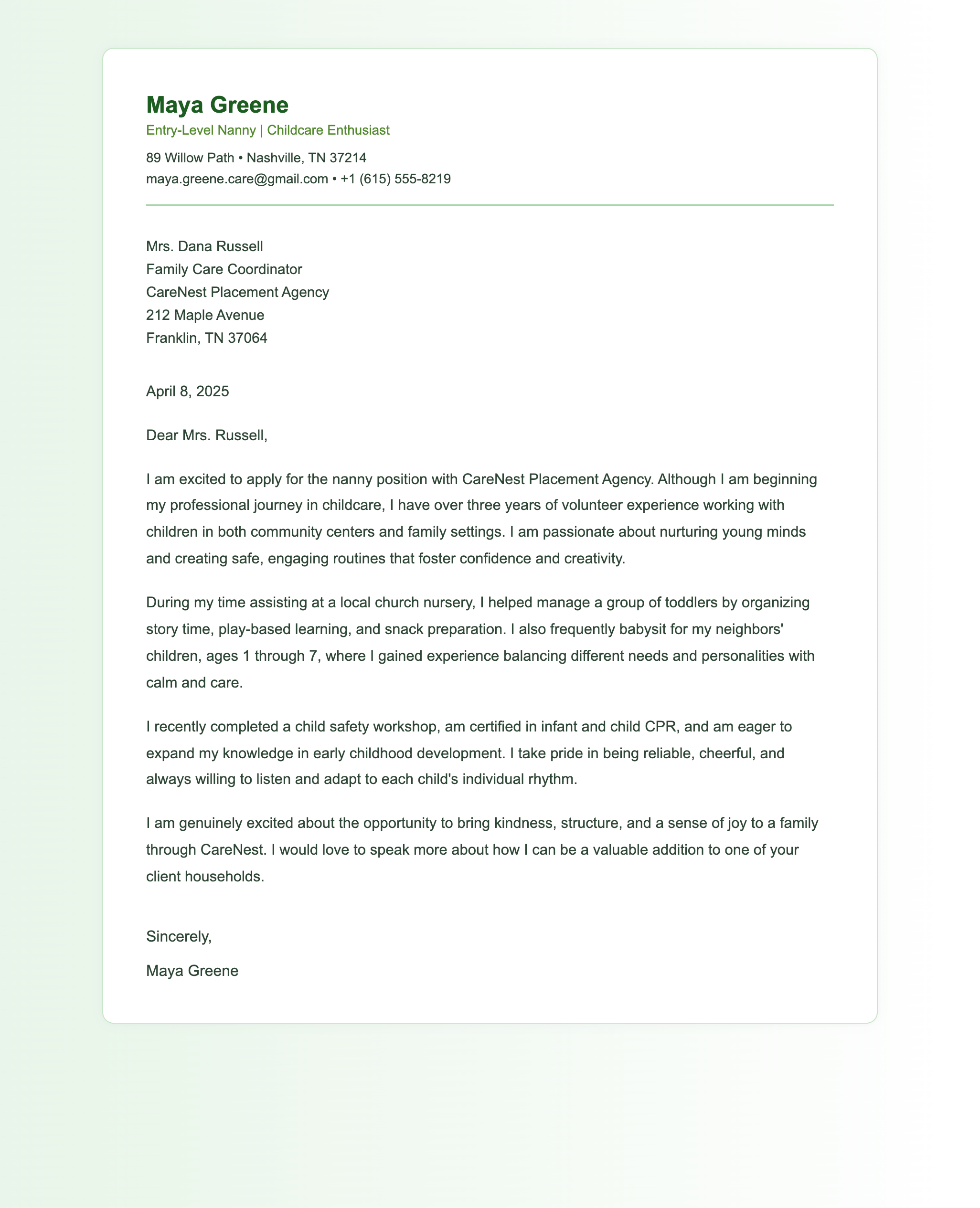 Entry Level Nanny Cover Letter Examples