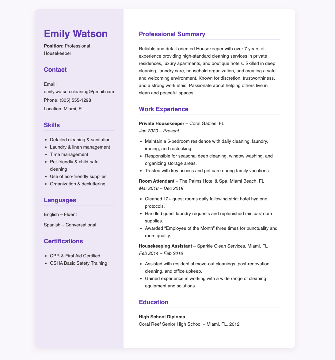 Housekeeper Resume Examples