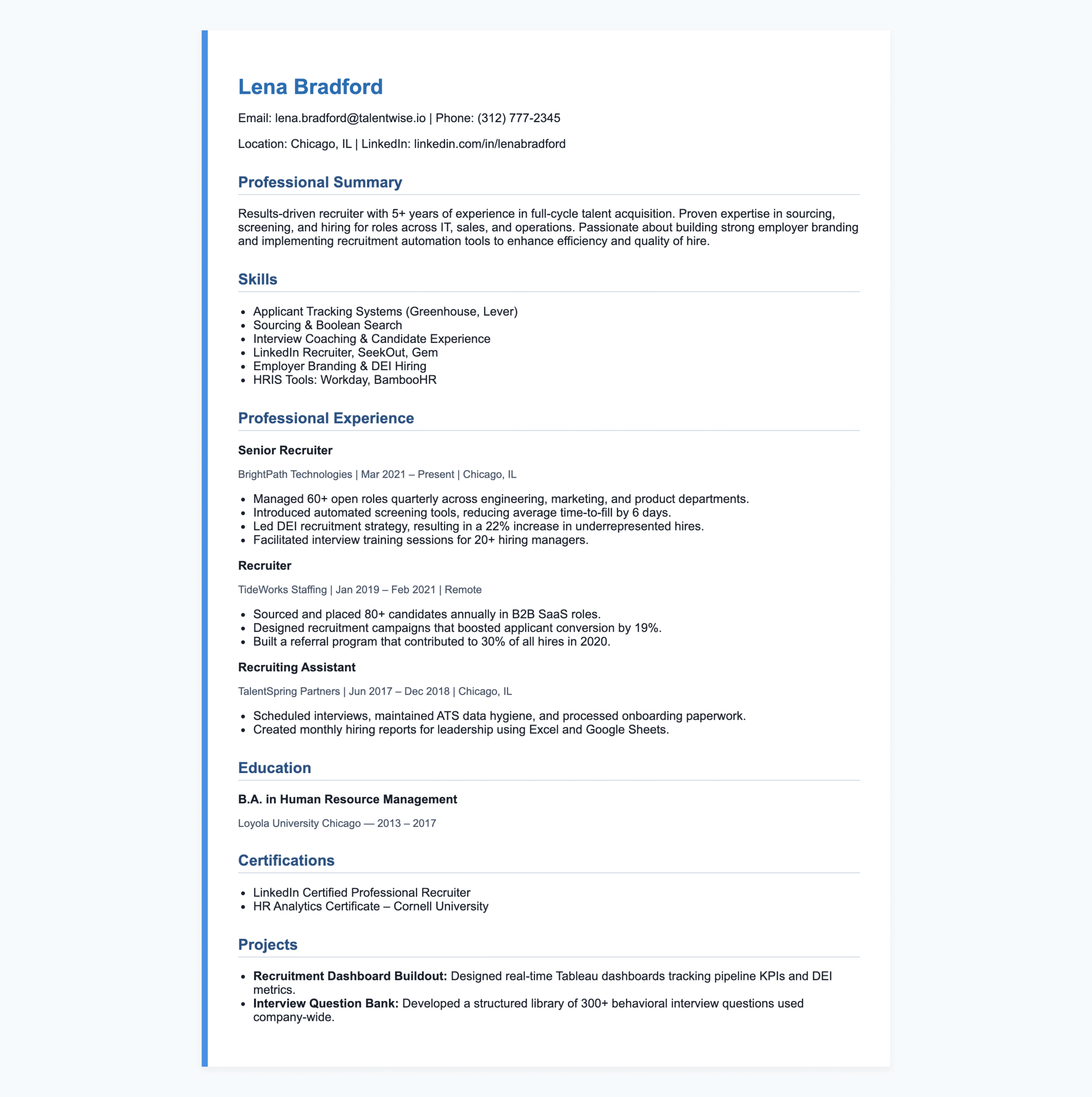Recruiter Resume Examples for ATS