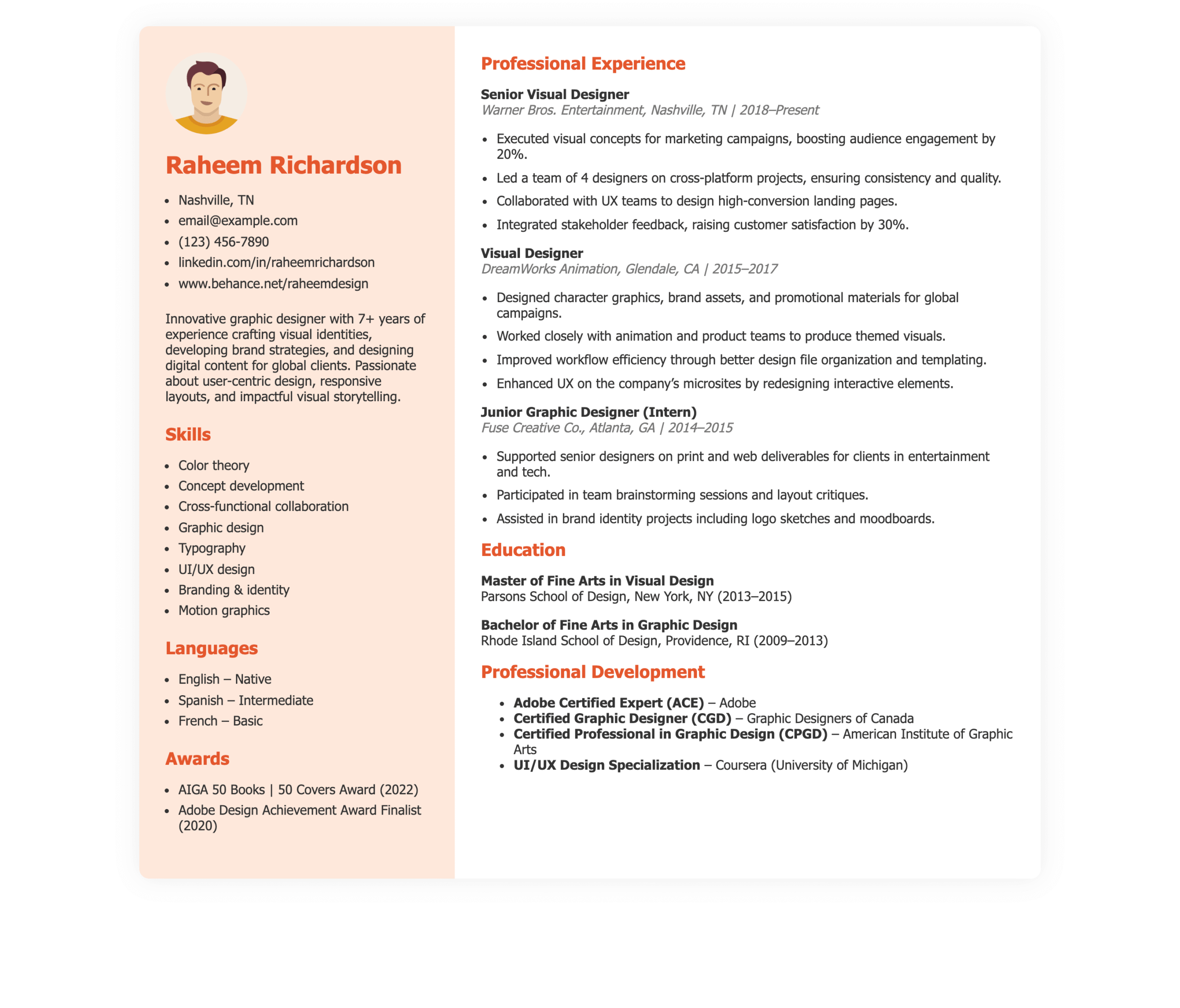 Visual Designer Resume Example