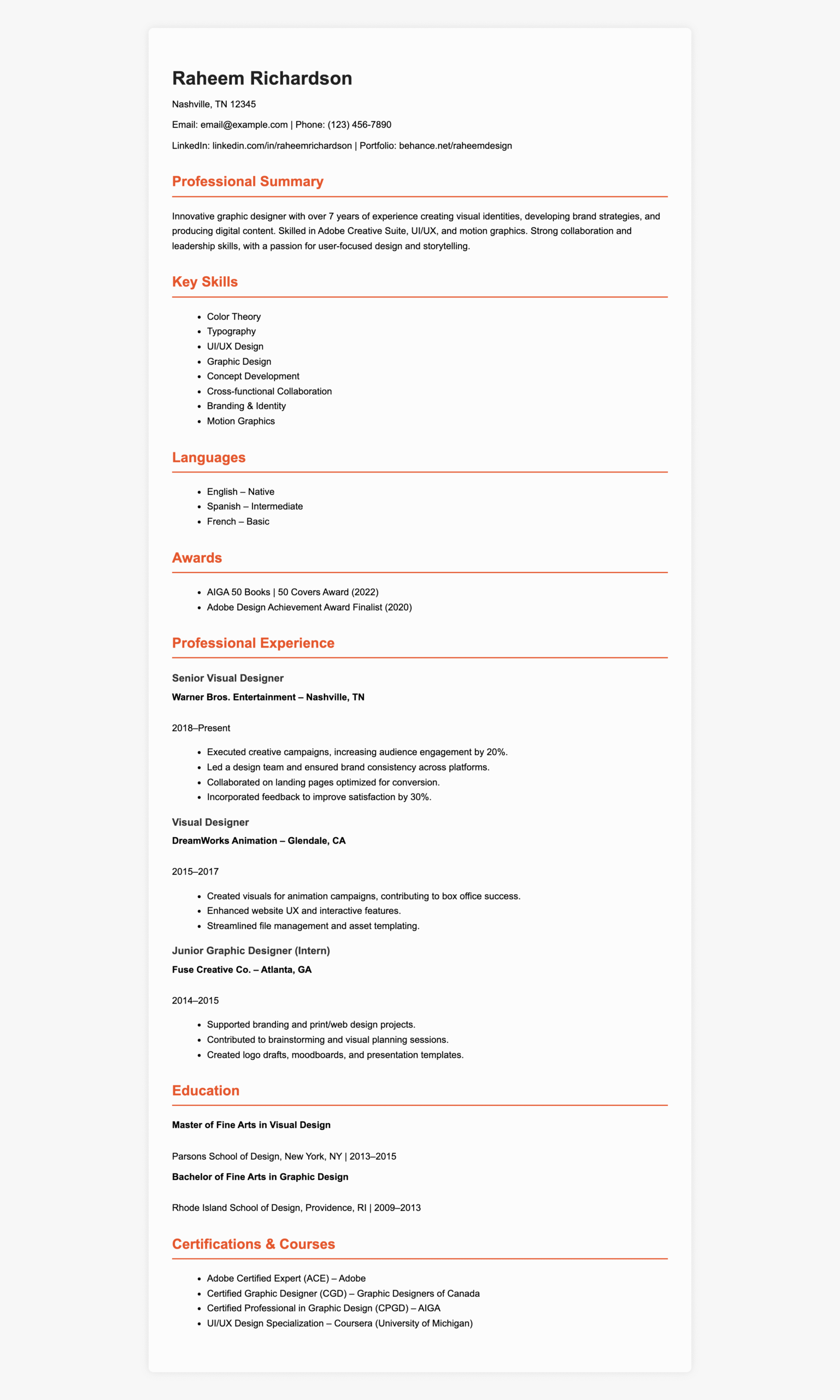 Visual Designer-Resume Example for ATS