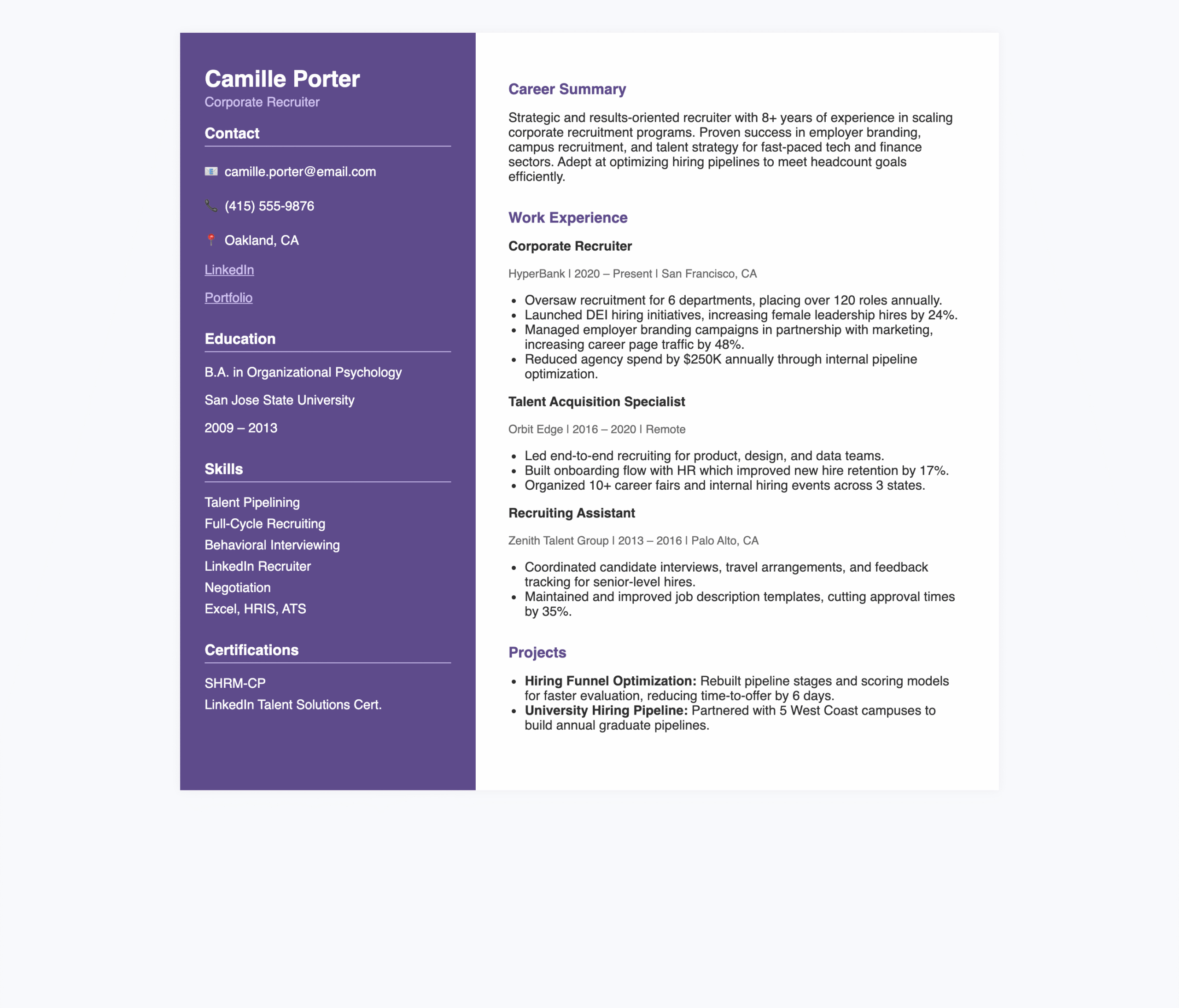 Simple Recruiter Resume Examples